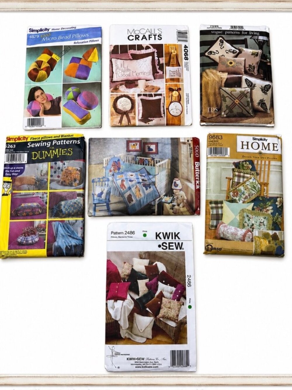 Craft Patterns, Lot of 7 Vintage Pillow Blankets Throws, Home Decor Sewing DIY